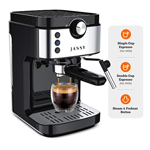 JASSY Espresso Coffee Machine, 19 Bar Pump Espresso Maker With Milk Frother Steam Wand, for Cappuccino, Latte, Mocha, Macchiato, Thanksing Christama Present, Black(JS101)