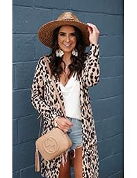 CinShein - Blusa de manga larga con estampado de leopardo, con bolsillos