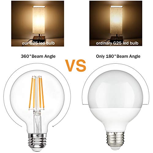 G25 Led Edison Bulb Dimmable LED Globe Light Bulb 60W Equivalent 2700K Soft White 600LM 6W Led Filament Bulb E26 Standard Base Decorative Vanity Bulbs for Makeup Mirror, Bathroom, 4 Pack, by Boncoo
