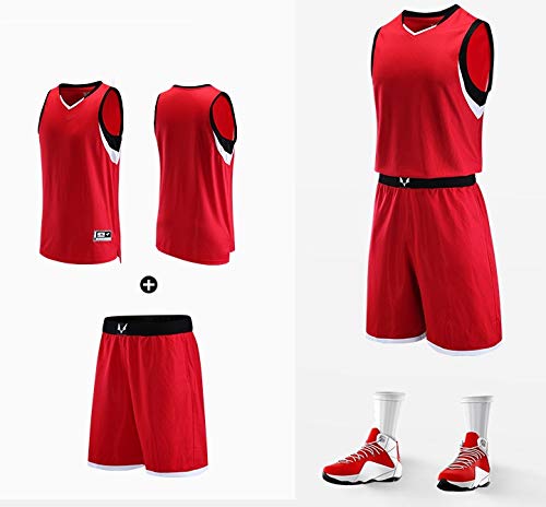 Personalized Basketball Jersey Sportswear Team Uniforms 2 Piece Set. Front & Back Name/Number. V Neck. (red)