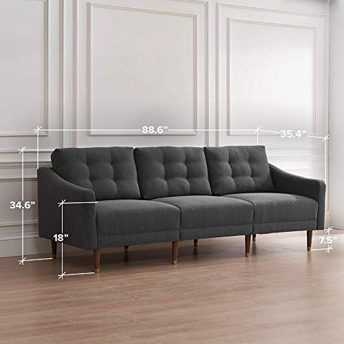 Mopio Savannah MidCentury Modern Couch, Fabric Upholstered Sofa with