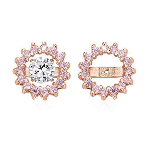 Cubic Zirconia CZ Round Halo Earrings Jackets For Studs In Rose