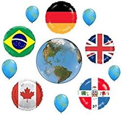 FUN WTH FLAGS ! 11pc BALLOON set PARTY new WORLD day SCHOOL event decor FLAG BALLOONS UK CANADA dominican republic BRAZIL germany INTERNATIONAL united NATIONS