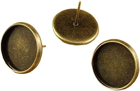 50pcs/lot Antique Bronze 12mm Earring Stud Cameo Settings DIY Jewelry Making
