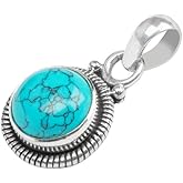 Avicrafts Gemstone 925 Sterling Silver Pendant Necklace For Women Girls- Natural Gemstone Solitaire Handmade Pendant