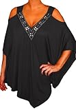 Funfash Plus Size Clothing Women Angel Sleeves Beads Tunic Top Shirt Made in USA (1X, Black)