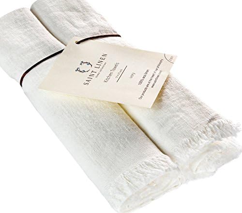 Stonewashed Linen Kitchen Dish Towels – Set of 2 Towels – Ivory – Made from 100% Natural European Flax – High Absorption, Soft Fabric &amp; 100% Lint-Free – Safe for Machine Wash &amp; Drying