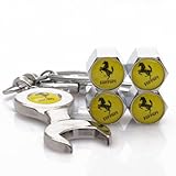 Yellow Ferrari Tire Valve Caps with Bonus Wrench Keychain