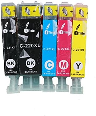 iTinte PGI 220 and CLI 221 XL Canon Ink Cartridges: PGI 220 (1 Black) CLI 221 (1 Black, 1 Cyan, 1 Magenta, 1 Yellow) 5 Pack