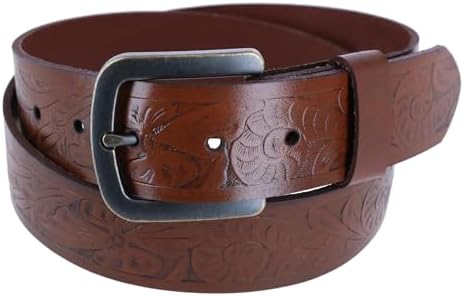 Brighton Men's Silver Creek Brown Western Scroll Belt Brown 32 at