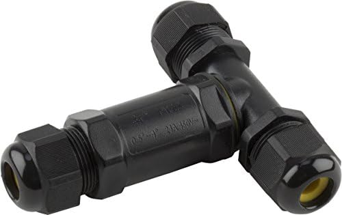 2 PK Waterproof T-Shaped IP68 Connector | Outdoor Weatherproof Underground Cable Protector | Easy DIY | Black 3-Pole | Wire Protector Junction Box