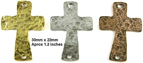 PlanetZia 5 Beautiful 1 inch 2 Hole Hammered Cross Charms/Pendant Links in 3 Finishes TVT-RZ-13 (Antique Silver)