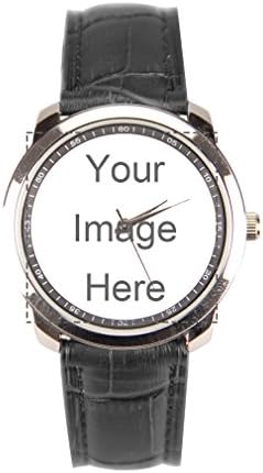 Custom Personalized Photo or Text Designable Men's Black Leather Band Watch