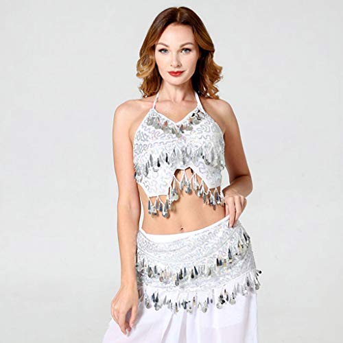 YEZIJIN Women Belly Dance Costume Dance Dress Sexy Sling Halter Top and Waist Chain 2019 Under 10 Dollars White