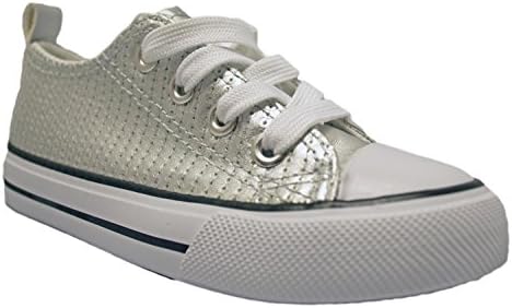 Kids Canvas Sneakers With Glitter Shiny Sequence Shoes (11 Toddler, Silver)