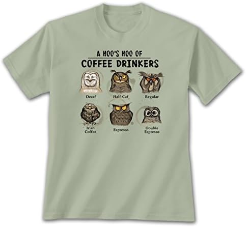 Hoo's Hoo of Coffee Drinkers - Med T-shirt Stonewashed Green, Owl Gift Apparel