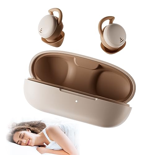 Xmenha Mini écouteurs intra-auriculaires Bluetooth pour les personnes dormant sur le côté, réduction du bruit, autonomie de la batterie 28 heures, marron