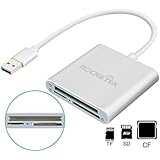 Aluminum Card Reader, Rocketek USB3.0 All in 1 Memory Card Reader / Write with 3 Slots for CF Card , SD , Micro SD and More Memory Cards