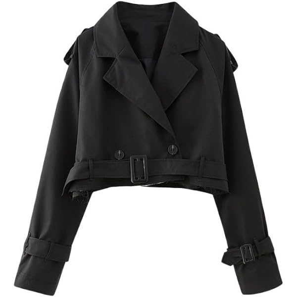 ジャケット・アウター l'or Cropped Trench Jacket (black) Amazon.com: Womens Cropped Trench Coat Women With Belt Long
