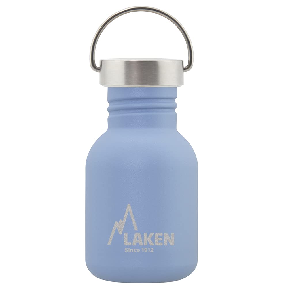 LAKEN Unisex - Adults Very Robust Stainless Steel Bottle 0.35L Blue with Vintage Lid 0.35L