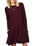 Women's Long Sleeve Pockets Casual Swing Plain T-shirt Dress