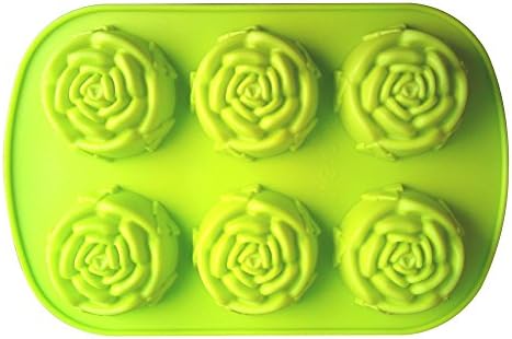 Fanhesheng 6 Cavity Rose Shape Silicone Mold for Homemade Soap, Cake, Cupcake, Pudding, Jello, Bread, Muffin and More