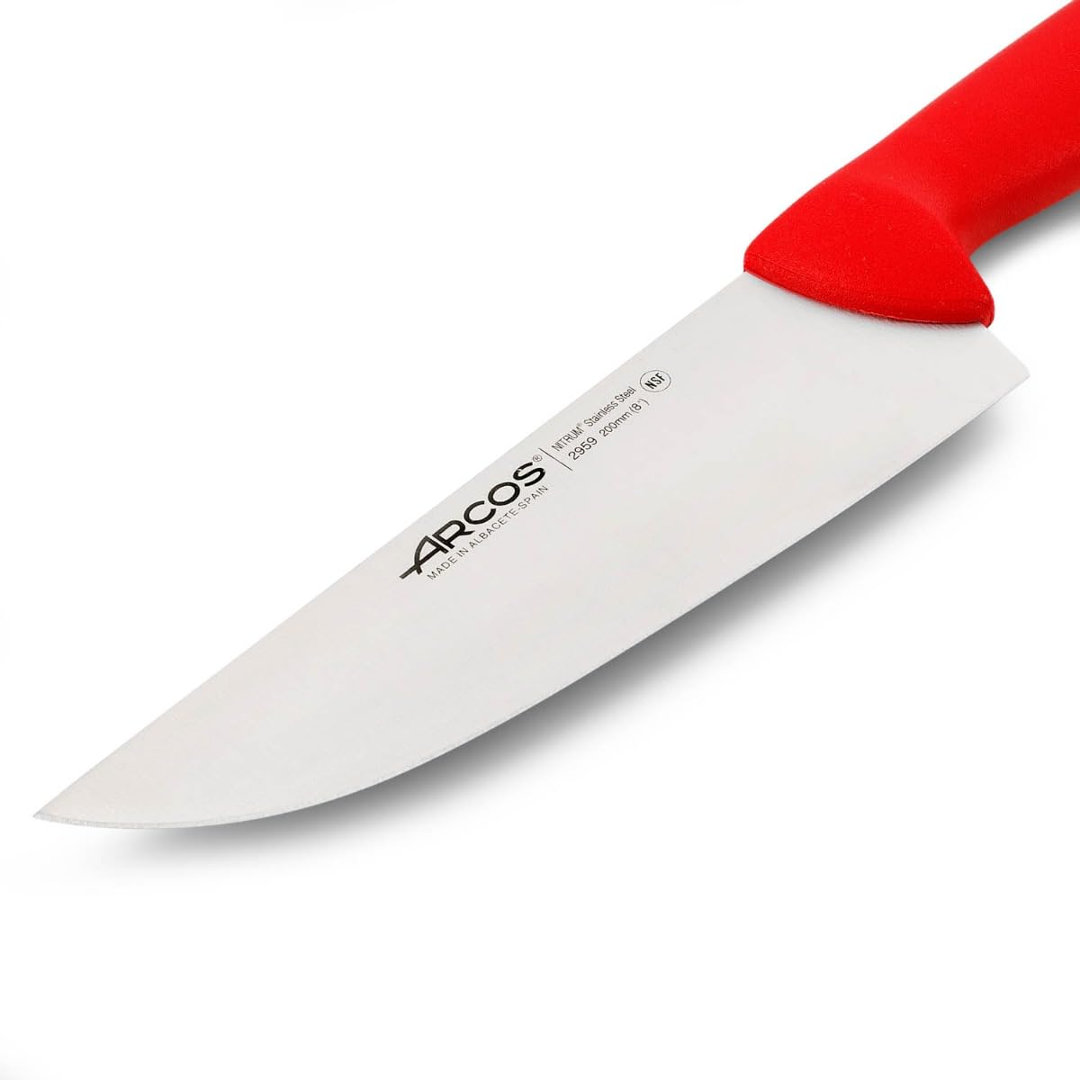 Arcos Fleischermesser Breite Klinge Edelstahl NITRUM 200 mm, Präziser Schnitt, Langlebig, Roter Polypropylen-Griff, Serie 2900, Ideal für Fleisch 3