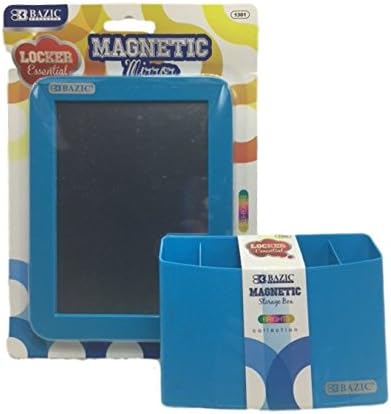 Bundle of 2 Locker Storage Box and Mirror Magnetic for Home, School, Office - Blue
