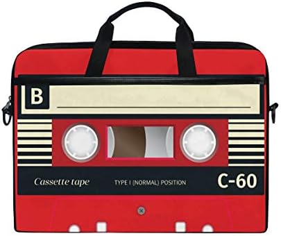 MRMIAN 15 inch Laptop Case Shoulder Bag Crossbody Briefcase Messenger Sleeve for Women Men Girls Boys with Shoulder Strap Handle, Back to School Gifts for Her Him (Red Cassette Tape)