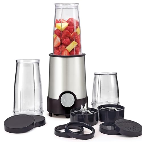 Mini Frullatore Elettrico Portatile Rocket in Acciaio Inossidabile, Set da 12 Pezzi, Mixer e Tritatutto per Smoothies, Frullati e Salse, 240 Watt, Nero
