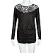 Laimeng, Women Casual Long Sleeve Loose Lace T-Shirt Blouse (XL, Black)