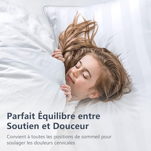 TESQ Oreiller 60x60 cm - Oreillers Lot de 2 Luxe Hôtelier au Remplissage Amélioré, Confortable et Respirant Certifié Oeko-TEX, Idéal pour Dormeurs sur Le Côté, Le Dos et Le Ventre, Lavable