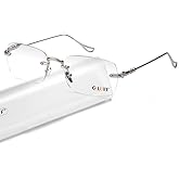 LUFF Reading Glasses Men Women,Rimless Mens Readers Blue Light Metal Computer Eyeglasses Anti-Eyestrain/Dryness/Glare(0.6oz)