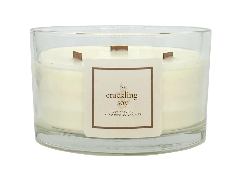 Sage Sea Salt, Large Scented Candle, 100% Natural Soy Wax, 3 Crackling Wood Wicks, Vegan & Cruelty Free, Perfect Gift