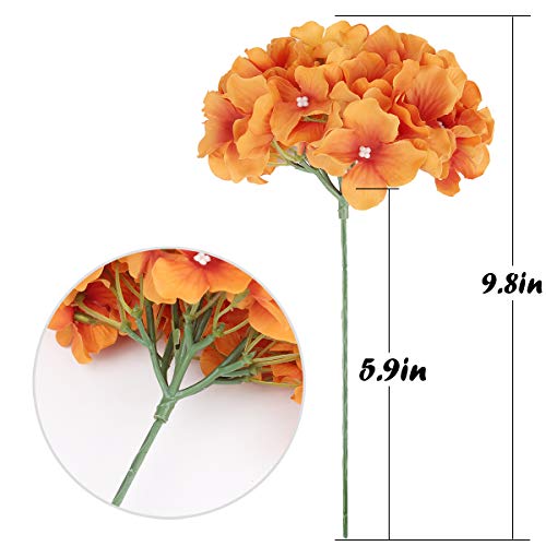 Flojery Silk Hydrangea Heads Artificial Flowers Heads with Stems for Home Wedding Decor,Pack of 10 (Fall Orange)