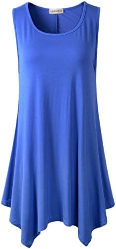 Lanmo Women Plus Size Solid Basic Flowy Tank Tops Summer Sleeveless Tunic(L, Blue)