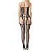 Litetao Women Open Crotch Bodystockings Perspective Lace Bodysuit Fishnet Pajama (F)