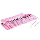 Leegoal Professional Bridal Eye Lip Powder Face Makeup Brush Set With Leather Bag (24pcs,Pink)