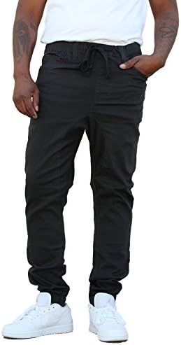 REVOL MEN'S TWILL / DENIM DROP CROTCH HAREM JOGGER PANTS, Medium SG002-CHARCOAL