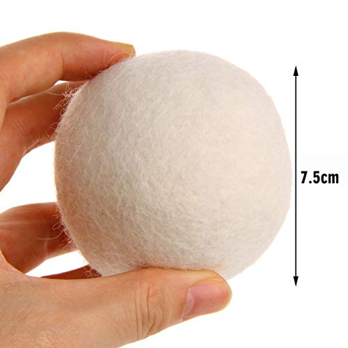 Wool Dryer Balls by Teemour Pack of 6 XL 2.95" Organic Natural Fabric Softener Laundry Dryer Ball White