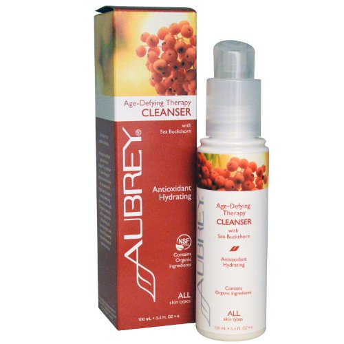 Aubrey Organics Age-Defying Therapy Cleanser ALL NATURAL GENTLE CLEANSER FOR ALL SKIN TYPES - POWERFUL ANTIOXIDANT PROTECTION with Sea Buckthorn and Rosemary Extract - 3.4oz
