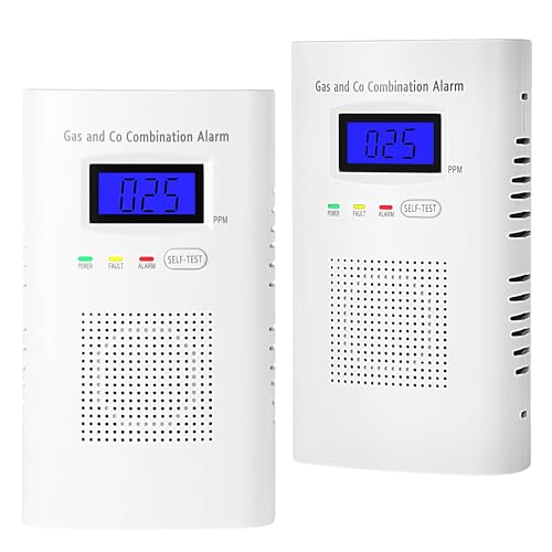 2 Packs Combination Gas & Carbon Monoxide Detector, Plug in Carbon Monoxide Alarm & Natural Gas Detector,Propane,Methane,with Backup 9V Battery Feature, Digital Display, for Home, Apartment, RV