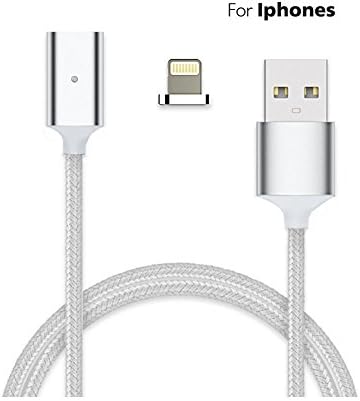 Magnetic iPhone Lighting Cable,Charge and Data Syncing with LED status, Nylon Braised Cord 3.3ft, Strong Magnet Port for 7plus 7 6s 6 5s 5 4s 4, iPad Pro 4 3 Mini, Silver