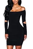 Pretid Women Off shoulder Sleeve Cut Bodycon Stretchy Slim Club Cocktail Dress