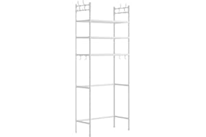 Newarrival 3-Tier Over The Toilet Storage, Freestanding Metal Bathroom Shelves with 4 Hooks, Over Toilet Storages Shelf with 
