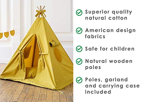 Indoor play tent for kids, indian teepee baby & toddler playhouse in natural canvas, handmade canopy & poles for boys & girls. Pillowfort