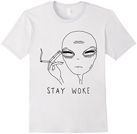 Mens STAY WOKE - Smoking Alien T-shirt 2XL White