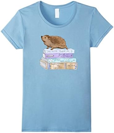 Women's Adorable Hedgehog Jane Austen Book Nerd Graphic T-Shirt Medium Baby Blue
