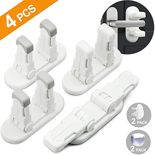 4 Pack Safety Door Lever Lock for Kids, Upgrade Door Handle Child Proof Lever Lock and Advanced Unlock System, Stronger 3M Adhesive Lever Handle Child Lock, OMAMI