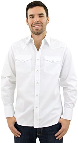 STARR Men's Western Solid Color Long Sleeve Snap Shirt 100% Cotton | Two Snap Pockets | Front and Back Yokes | Trim Fit SWWLSS-White-Size-XL